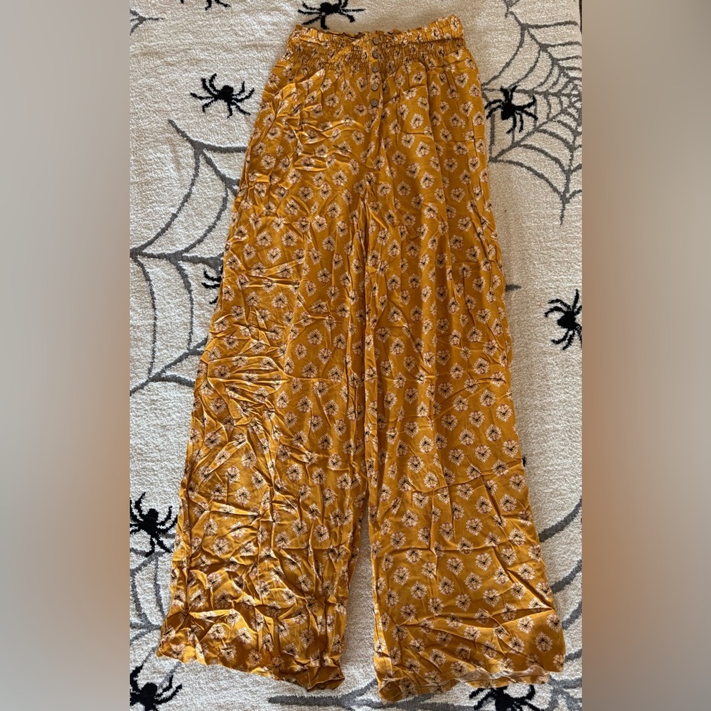 Yellow Patterned Wide-Leg Pants
